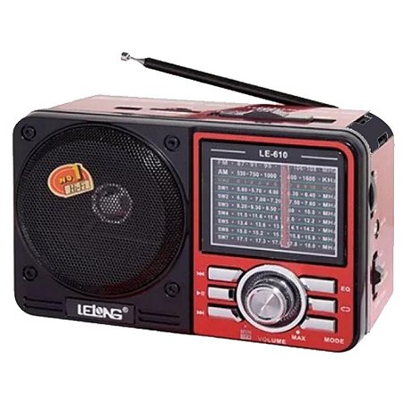 Rádio Lelong LE-610 3 Faixas FM/AM/SW1-7 Vermelho