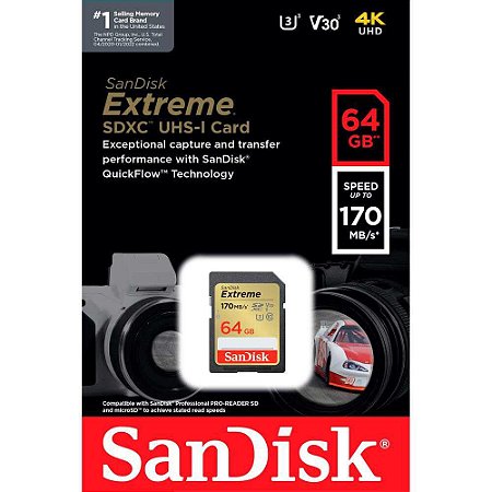 Cartão Memória SD SanDisk SDSDXV2 Extreme 64GB