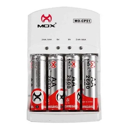 Carregador Pilhas MO-CP51 Mox com 4 AA