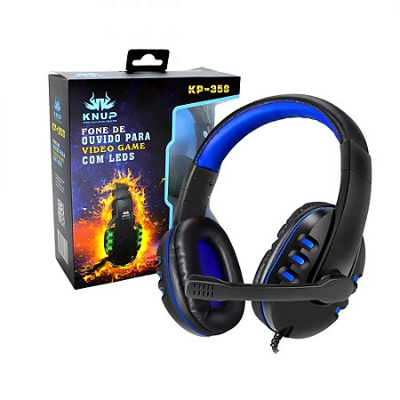Headset Knup KP-359 com Led Azul e Preto