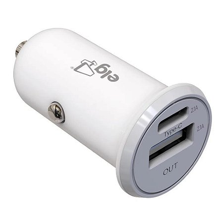 Carregador Veicular USB/Tipo-C ELG CC2STC Branco