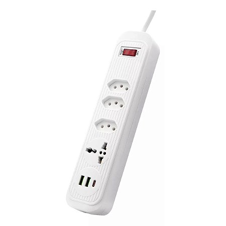 Filtro Linha Bommax BM-A630 4 Tomadas com Usb e Usb-C Branco