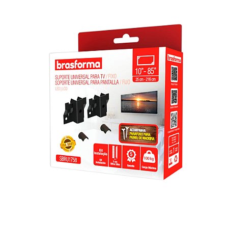 Suporte Tv Fixo Brasforma SBRU1758 10"-85" Preto
