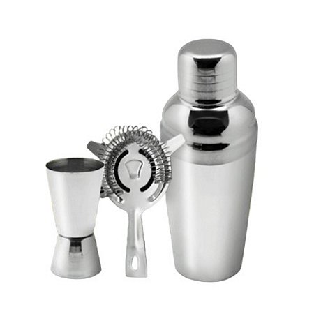 Conjunto Coqueteleira Em Casa Tem 350ML 3 Peças em Inox