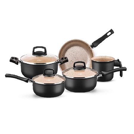 Jogo Panela MTA Safira 5 Peças Preto/Bege