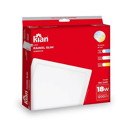 Plafon LED Sobrepor Kian Quadrada 18W Branca Fria