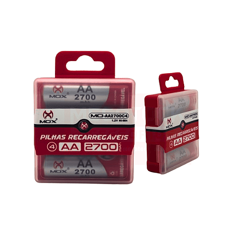 Pilha Recarregável AA Mox MO-AA2700C4 com 4