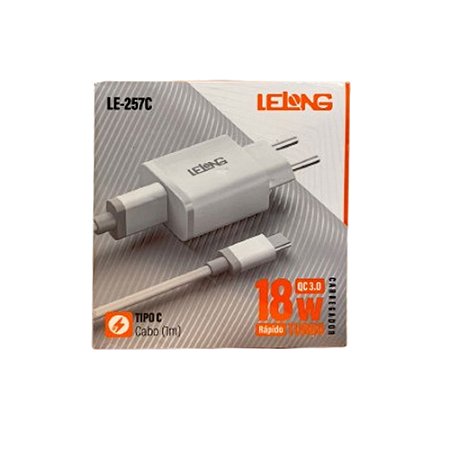 Carregador Tipo-C Turbo Lelong LE-257C com cabo Branco
