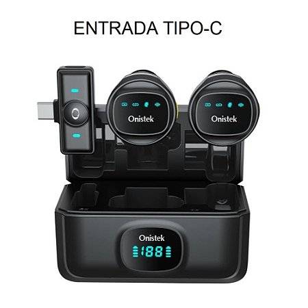 Microfone sem Fio Lapela Duplo Onistek ON-MC828 Tipo-C Preto
