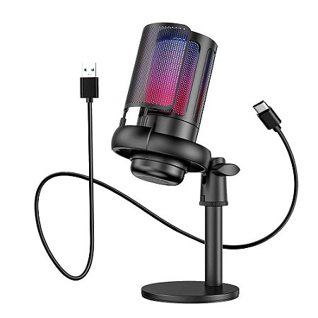 Microfone Gamer Tomate MT-1060R RGB USB Preto