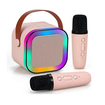 Caixa Som Portátil X-Cell ZQS-K12 com 2 microfones Rosa