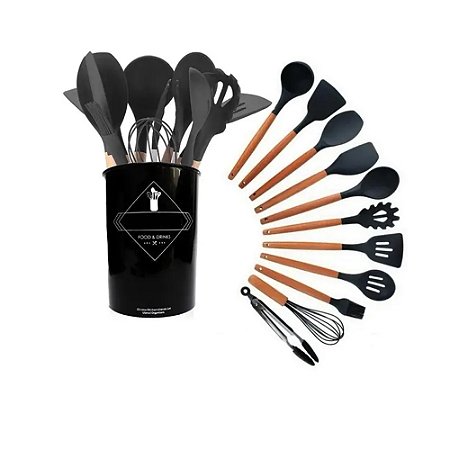 Kit Utensílios Silicone B-Max BM-F964 12 Peças Preto