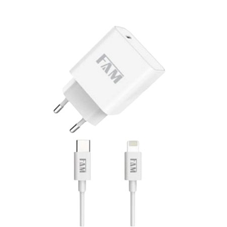Carregador com cabo Usb-C Para Lightning FAM FKT-M203 20W Branco