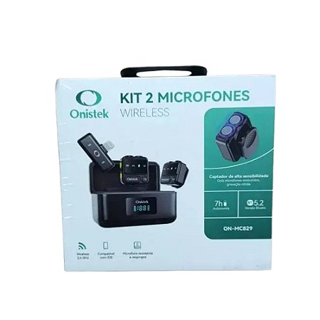 Microfone sem Fio Lapela Duplo Onistek ON-MC829 Lightning Preto