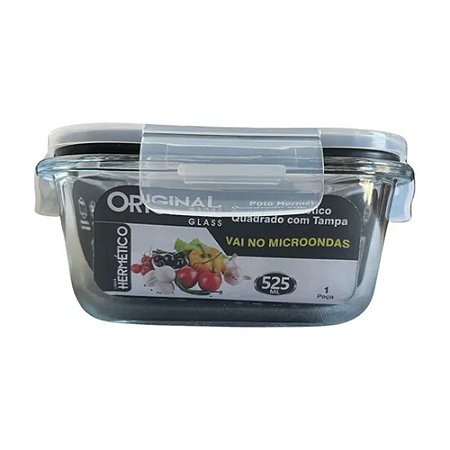 Pote Vidro Hermético Original Glass  525ML Preto