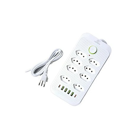 Filtro Linha Kapbom KA-7325 8 Tomadas, 4 USB, 2 Tipo-C Branco