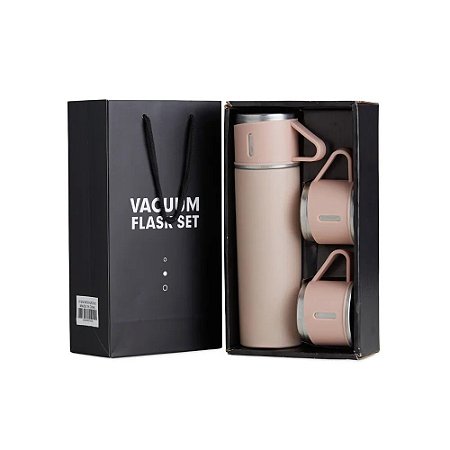 Kit Garrafa Térmica AK-5022A 500ML 2 Xicaras Rosa