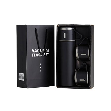 Kit Garrafa Térmica AK-5022A 500ML 2 Xicaras Preta