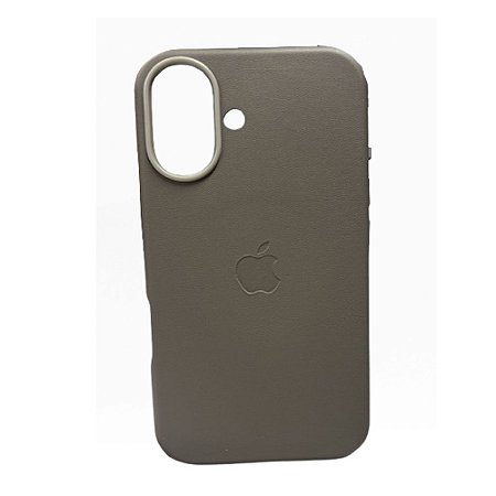 Capa Magsafe Iphone 16 Normal Couro Cinza Escuro