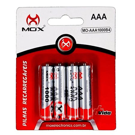 Pilha Recarregável AAA MO-AAA1000B2 MOX com 4