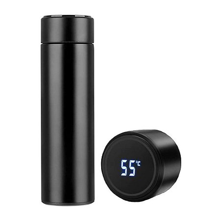 Garrafa Térmica Visor Temperatura 500ml Preto