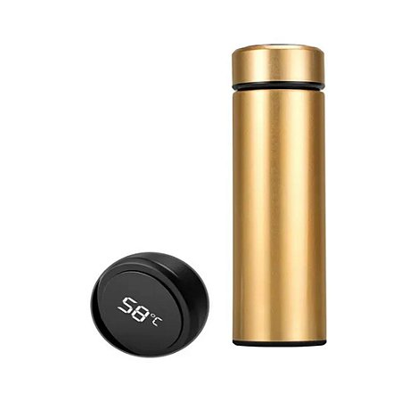 Garrafa Térmica Visor Temperatura 500ml Dourado