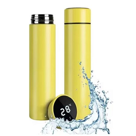 Garrafa Térmica Visor Temperatura 500ml Amarelo