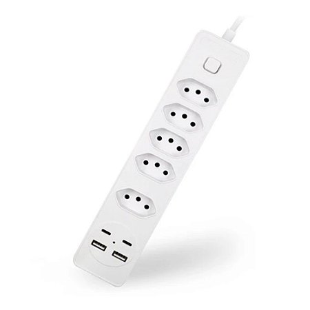 Filtro Linha Jortan BX2205 5 Tomadas com Usb e Usb-C  2 Metros Branco