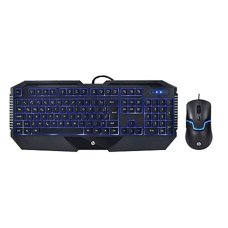 Kit Teclado e Mouse Gamer HP GK1100 Preto LED Azul com Fio