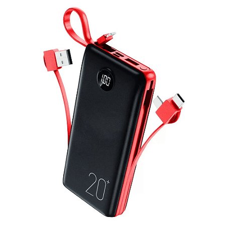 Carregador Portátil H'Maston YD-05 20.000mAh Preto e Vermelho