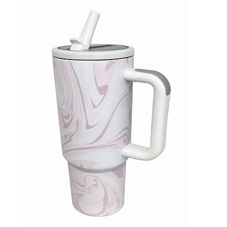 Caneca Térmica com Alça Tomate AK-1205 1,2Litros Rosa e Branco