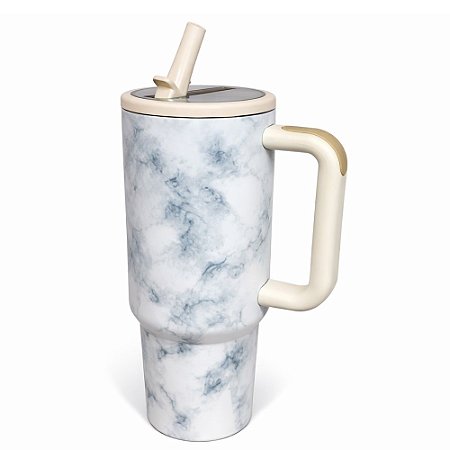 Caneca Térmica com Alça Tomate AK-1205 1,2Litros Branco Marmorizado