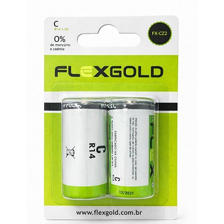 Pilha Zinco C Flex Gold R14 1.5V com 2 Unidades
