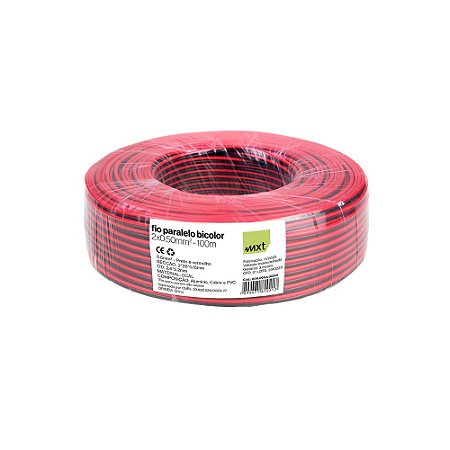 Cabo Paralelo MXT CCAL 0.5 Milímetros (2*8*0.15 Milímetros) Preto e Vermelho (Metro)