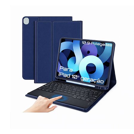 Capa com Teclado Bluetooth para Ipad 10 e Ipad 11 Azul Escuro