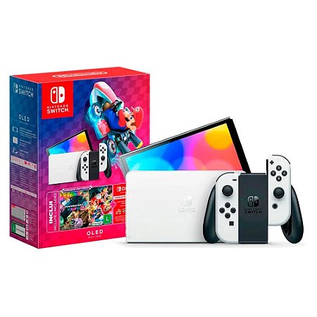 Vídeo Game Nintendo Switch Oled Branco + Mario Kart 8 Deluxe