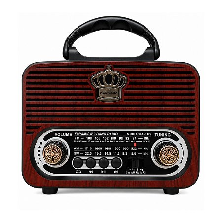 Rádio Portátil Kapbom KA-3179 FM/USB/TF Marrom Escuro
