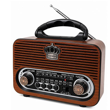 Rádio Portátil Kapbom KA-3179 FM/USB/TF Marrom