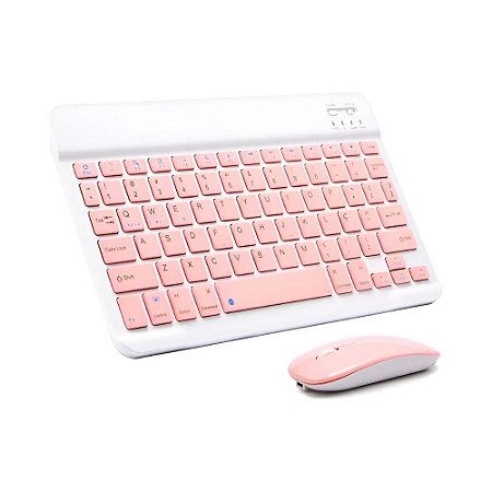 Teclado e Mouse Sem Fio Bluetooth Verde JP-T3000 Rosa