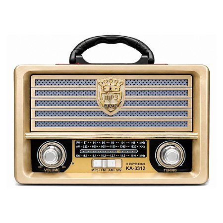 Rádio Portátil Kapbom KA-3312 FM/AM/SW3/USB/SD Marrom e Dourado