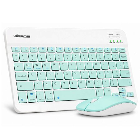 Teclado e Mouse Sem Fio Bluetooth Verde JP-T3000 Azul