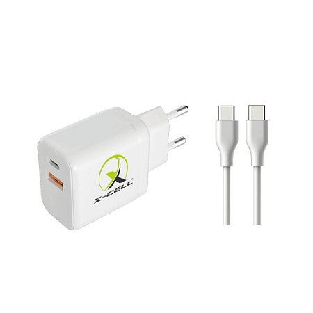 Carregador Turbo Com Cabo Tipo-C Com 2 Entradas 1 USB x 1 Tipo-C X-Cell XC-UR100 1 Metro