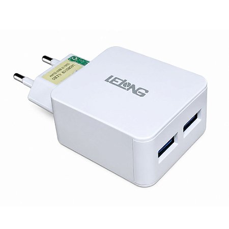 Carregador com 2 Entradas USB Lelong LE-258 5.1A Branco