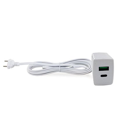 Carregador USB e Tipo-C Com Cabo Prolongador Force Line 1,5 Metros Branco