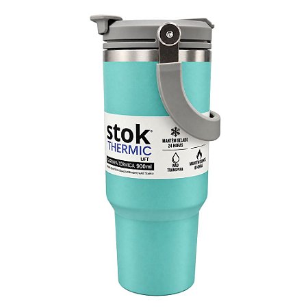 Garrafa Térmica Istok Lift Parede Dupla 900ML Verde Água