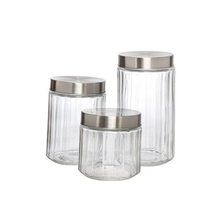 Kit com 3 Potes Vidro Redondos Hauskraft Cabane Prata e Transparente
