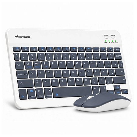 Teclado e Mouse Sem Fio Bluetooth Verde JP-T3000 Azul Escuro
