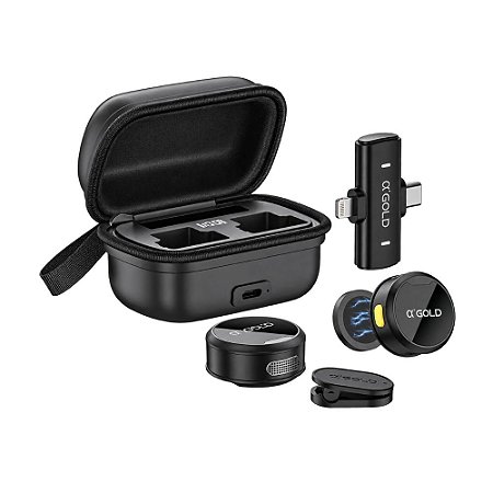 Microfone Sem Fio Lapela Duplo A'Gold MCF-38 Tipo C e Lightning