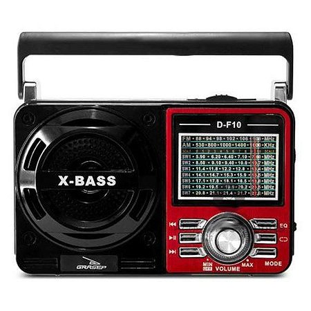 Rádio Grasep D-F10 11 Faixas AM/FM 8W Vermelho