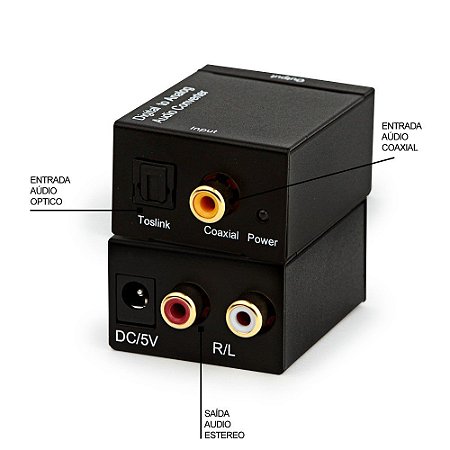 Conversor de Áudio Knup KP-3463 Óptico para RCA